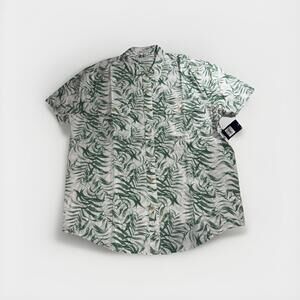 Lucky Brand Men’s Tropical Leaf Button Shirt Green White Short Sleeve Size L